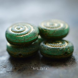 Perles nautilus vert bronze 14mm X2 Perles verre tchèque dépoli