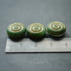 Perles nautilus vert bronze 14mm X2 Perles verre tchèque dépoli