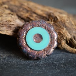 Tournesol turquoise prune 19mm X1 Perles verre tchèque