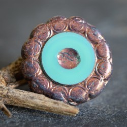 Tournesol turquoise prune 19mm X1 Perles verre tchèque