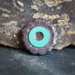 Tournesol turquoise prune 19mm X1 Perles verre tchèque