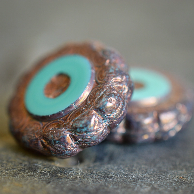 Tournesol turquoise prune 19mm X1 Perles verre tchèque