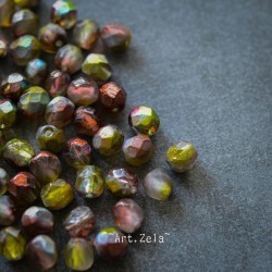 Facettes mix prune vert 6mm X20 Perles verre tchèque