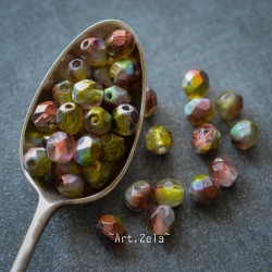 Facettes mix prune vert 6mm X20 Perles verre tchèque