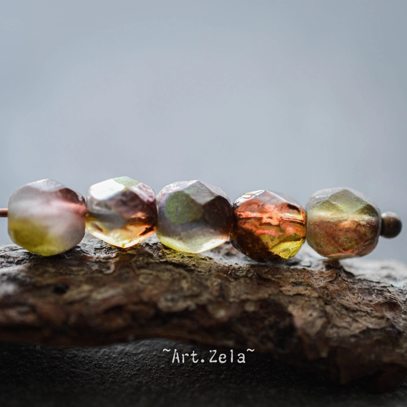 Facettes mix prune vert 6mm X20 Perles verre tchèque