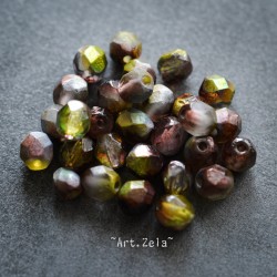 Facettes mix prune vert 6mm X20 Perles verre tchèque