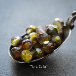 Facettes mix prune vert 6mm X20 Perles verre tchèque