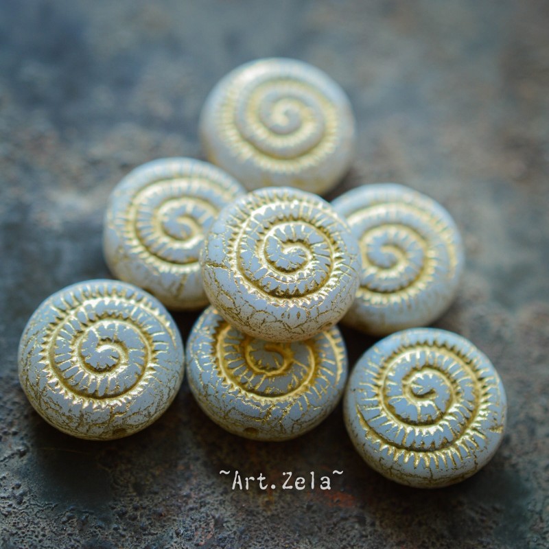 Perles nautilus gris clair bronze 14mm X2 Perles verre tchèque dépoli