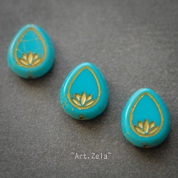 Fleurs de lotus bleu turquoise bronze 14mm X2 Perles verre tchèque