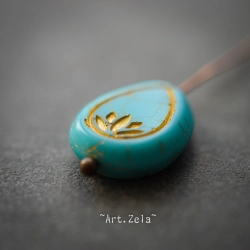 Fleurs de lotus bleu turquoise bronze 14mm X2 Perles verre tchèque