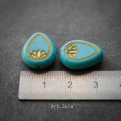 Fleurs de lotus bleu turquoise bronze 14mm X2 Perles verre tchèque