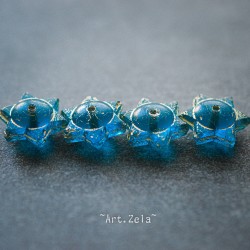 Sature étoile bleu bronze 12mm X4 Perles verre tchèque transparent