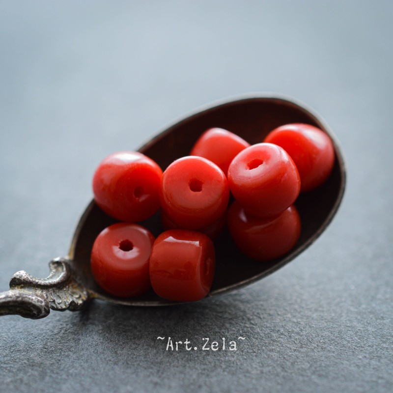 Rondelles verre rouge coquelicot 8x6mm X10 Perles artisanales indonésiennes