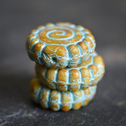 Spirale turquoise ocre 16mm X2 Perles verre tchèque Picasso