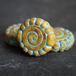 Spirale turquoise ocre 16mm X2 Perles verre tchèque Picasso