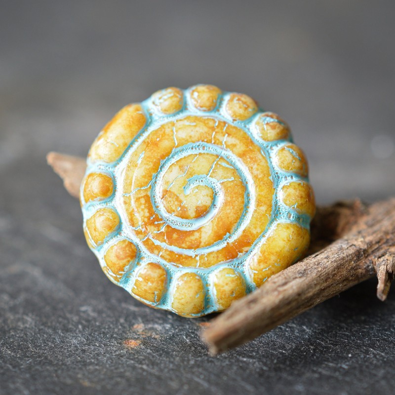 Spirale turquoise ocre 16mm X2 Perles verre tchèque Picasso