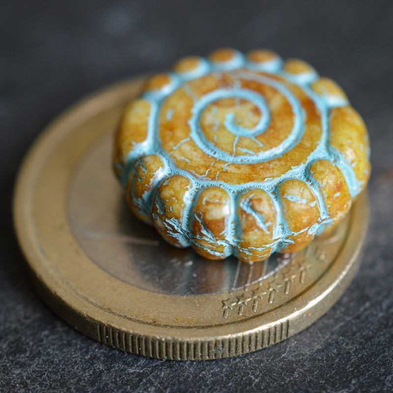 Spirale turquoise ocre 16mm X2 Perles verre tchèque Picasso