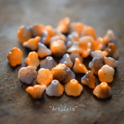 Clochettes orange gris 7mm X30 Perles verre tchèque opaque