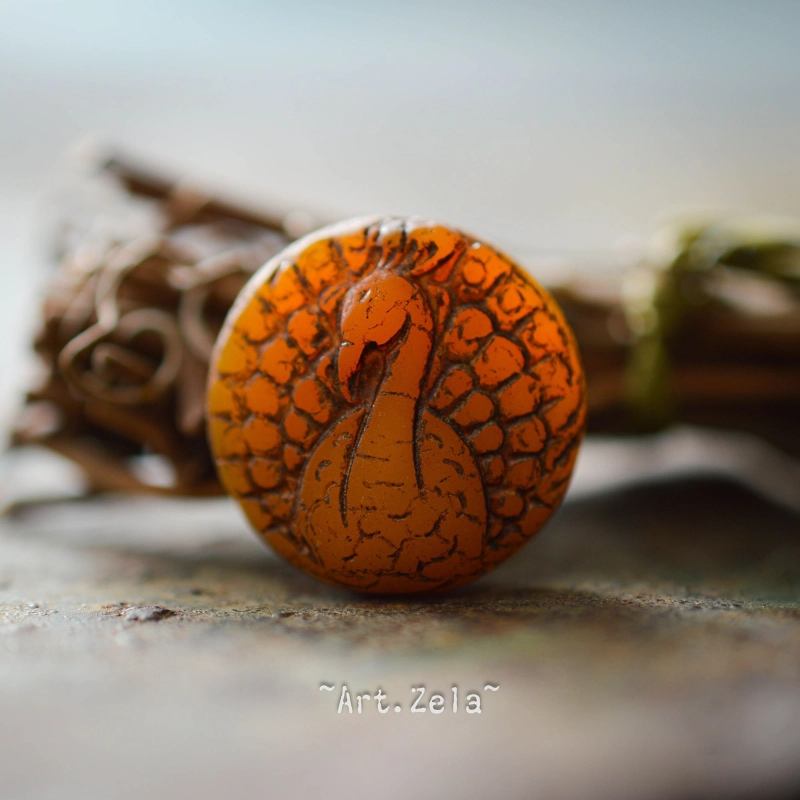 Paon orangé bronze 18mm X2 Perle verre tchèque