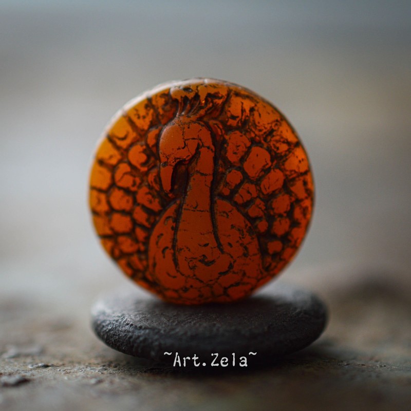 Paon orangé bronze 18mm X2 Perle verre tchèque