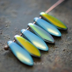 Daggers vert bleu 16mm X10 Perles verre tchèque métallisé