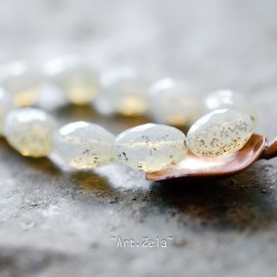 Olives facettes blanc doré 12mm X6 Perles verre tchèque opalescent