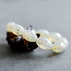 Olives facettes blanc doré 12mm X6 Perles verre tchèque opalescent