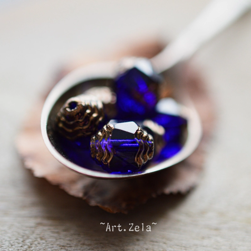 Perles baroques bleu nuit bronze 10mm X10 Perles verre tchèque