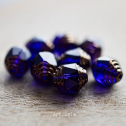Perles baroques bleu nuit bronze 10mm X10 Perles verre tchèque