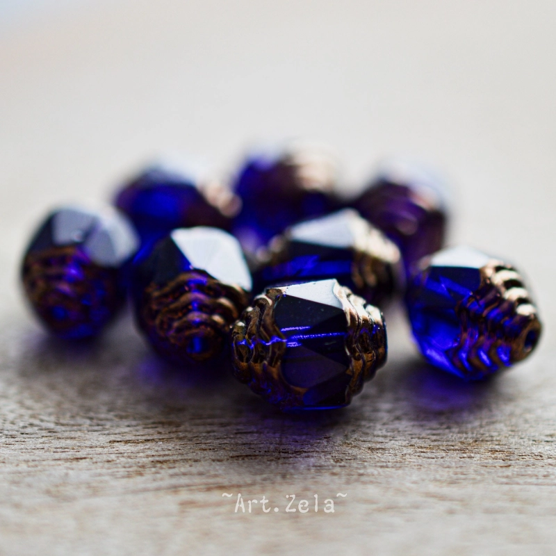 Perles baroques bleu nuit bronze 10mm X10 Perles verre tchèque