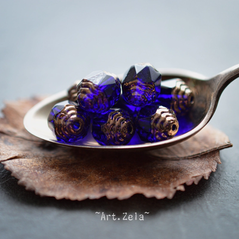 Perles baroques bleu nuit bronze 10mm X10 Perles verre tchèque