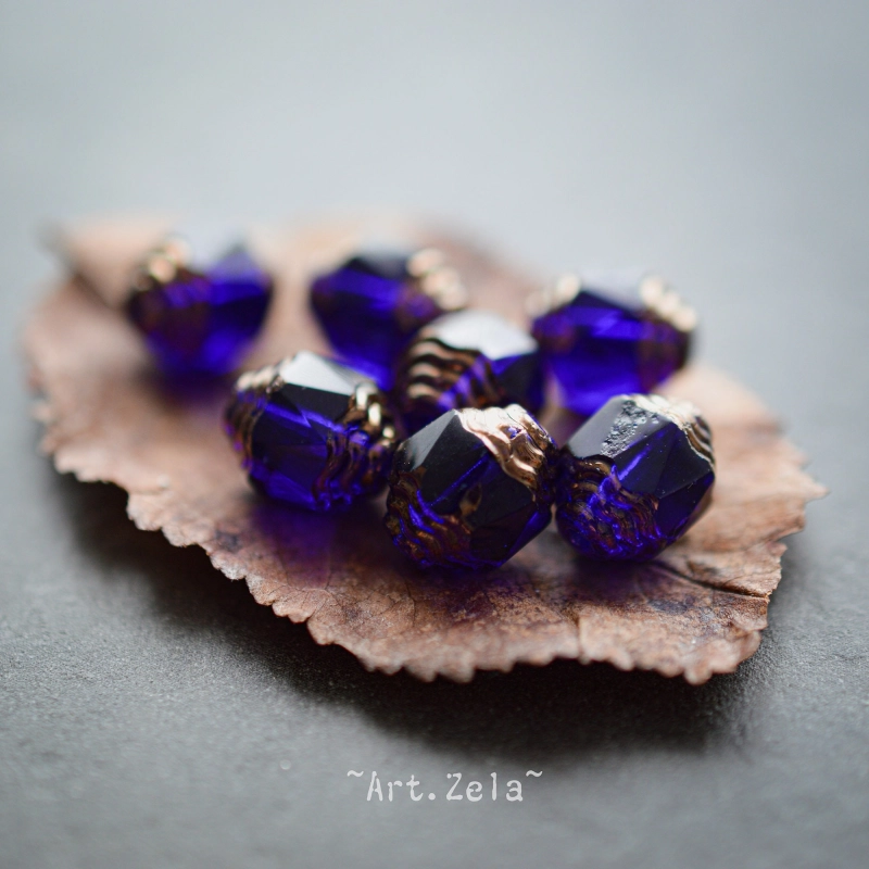 Perles baroques bleu nuit bronze 10mm X10 Perles verre tchèque