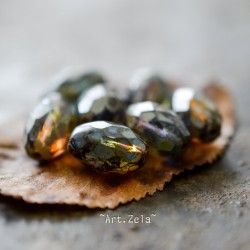 Olives ambre Picasso 12mm X4 Perles verre tchèque premium