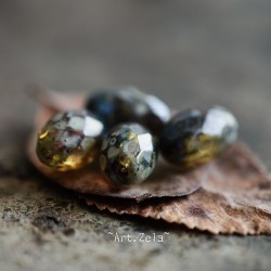 Olives ambre Picasso 12mm X4 Perles verre tchèque premium