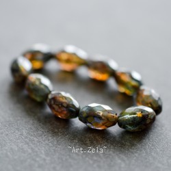 Olives ambre Picasso 12mm X4 Perles verre tchèque premium