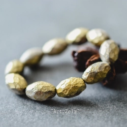 Olives facettées gris doré 12mm X6 Perles verre tchèque texturé