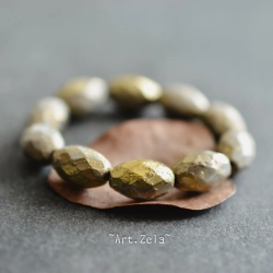 Olives facettées gris doré 12mm X6 Perles verre tchèque texturé