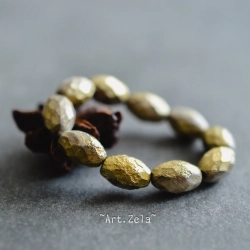Olives facettées gris doré 12mm X6 Perles verre tchèque texturé