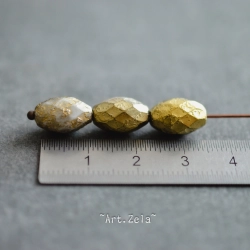Olives facettées gris doré 12mm X6 Perles verre tchèque texturé