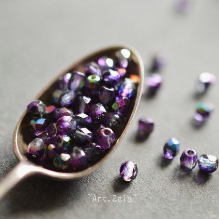 Facettes mélange violet 4mm X50 Perles verre tchèque effet vitrail