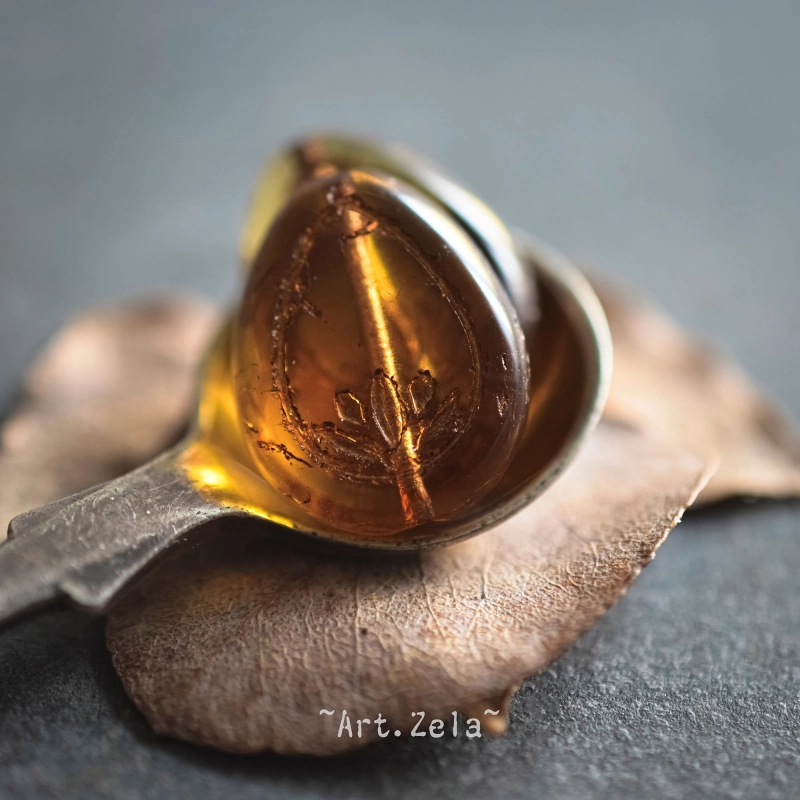 Fleurs de lotus ambre bronze 18mm X2 Perles verre tchèque transparent