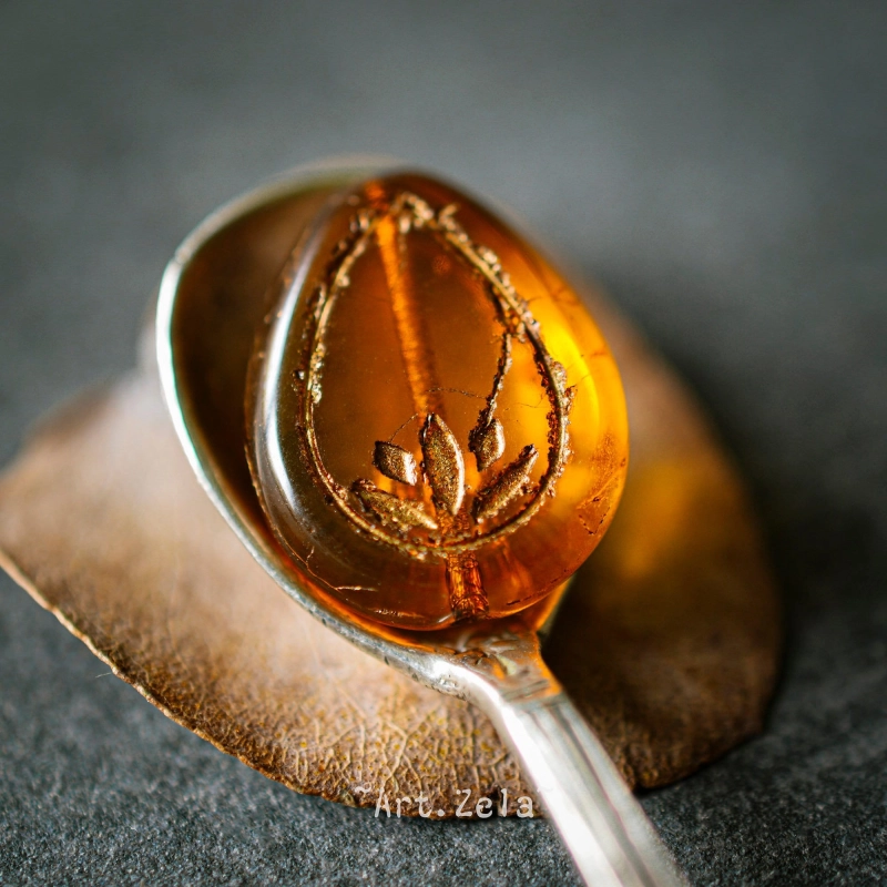 Fleurs de lotus miel bronze 18mm X2 Perles verre tchèque transparent