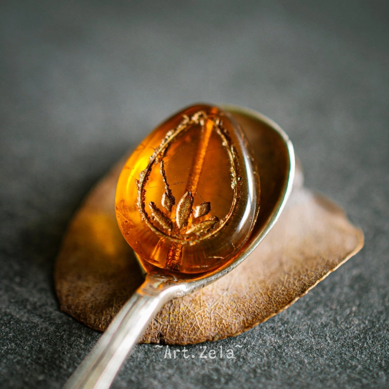 Fleurs de lotus miel bronze 18mm X2 Perles verre tchèque transparent