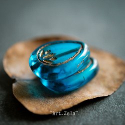 Fleurs de lotus bleu bronze 18mm X2 Perles verre tchèque transparent