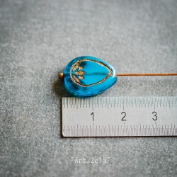 Fleurs de lotus bleu bronze 18mm X2 Perles verre tchèque transparent