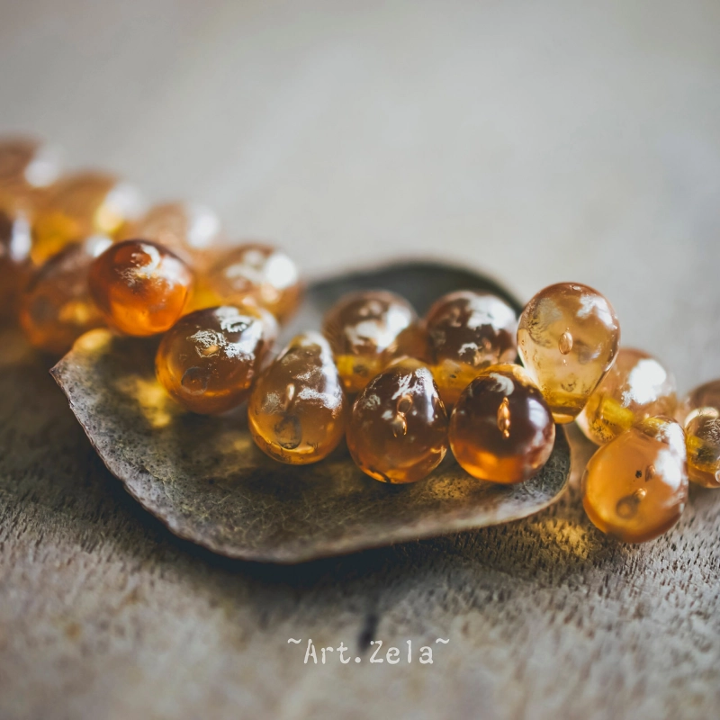 Gouttes miel argenté 7x5mm X25 Perles verre tchèque