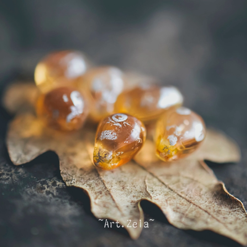 Gouttes miel argenté 7x5mm X25 Perles verre tchèque
