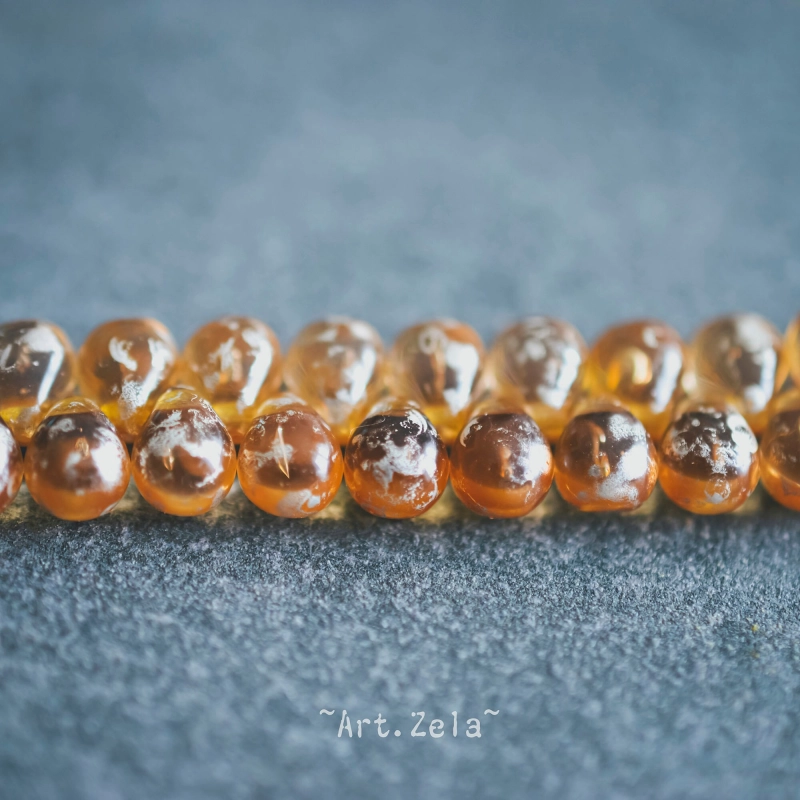 Gouttes miel argenté 7x5mm X25 Perles verre tchèque