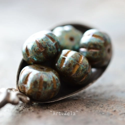 Citrouille Picasso cuivré 11mm X4 Perles verre tchèque lustré