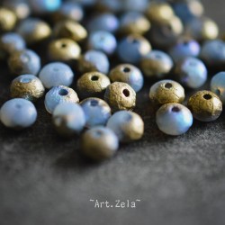 Mini rondelles bleu doré 5x3mm X30 Perles verre tchèque texturé